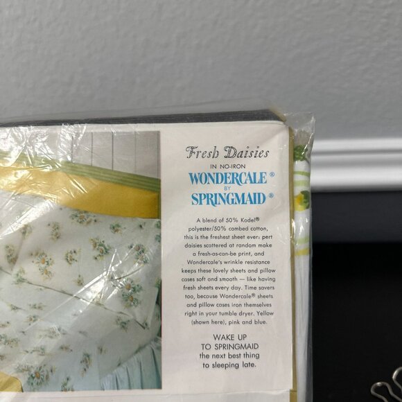 Vtg 70s Springmaid Wondercale Twin Fitted Sheet Fresh Daisies Yellow Green New - Picture 4 of 6